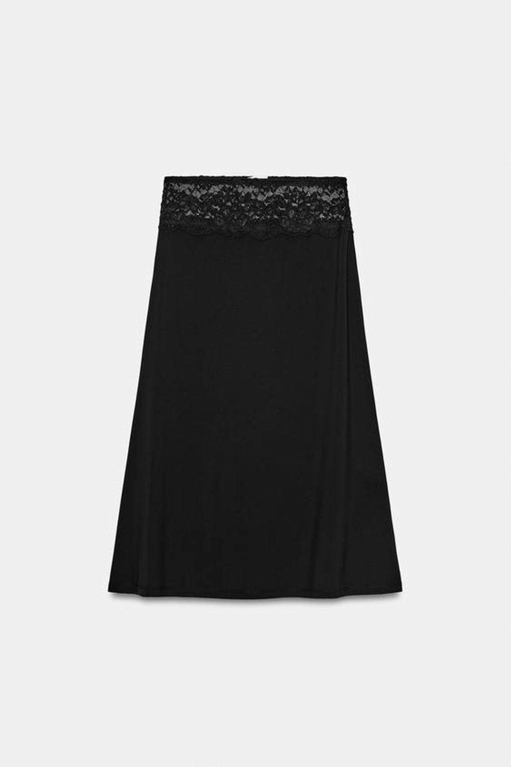 ZARA КОМБИНИРОВАННАЯ ЮБКА С КРУЖЕВОМ, ЧЕРНЫЙ