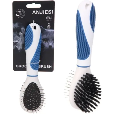 Расческа - пуходёрка двухсторонняя для животных «ЛАПУСИКИ», коллекция БРО, прорезиненная ручка, цвет белый/голубой, 6*20.5см (блистер)