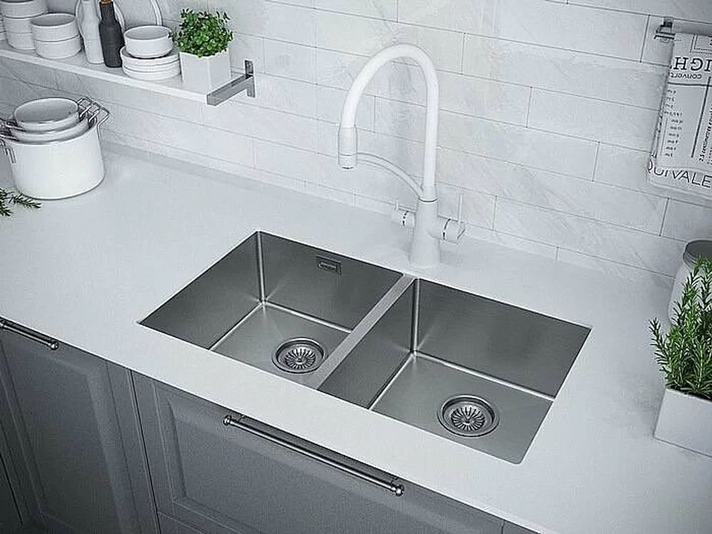 Мойка кухонная Paulmark TWIN PM237844-BS брашированная нерж.сталь