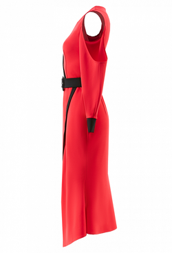 Трикотажное платье с поясом красное 22-02-20 SS