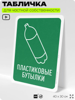 Табличка для сортировки отходов "Пластиковые бутылки", для контейнеров, пунктов раздельного сбора, организаций и дворовых территорий, информационная, 40х30 см, Silver Plane x Айдентика Технолоджи