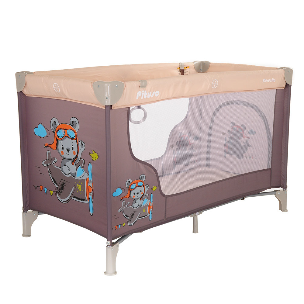 PITUSO Манеж-кровать Florecita Beige/Бежевый,1 уровень,2 кольца,2 колеса,лаз на молнии,125X65X78 см