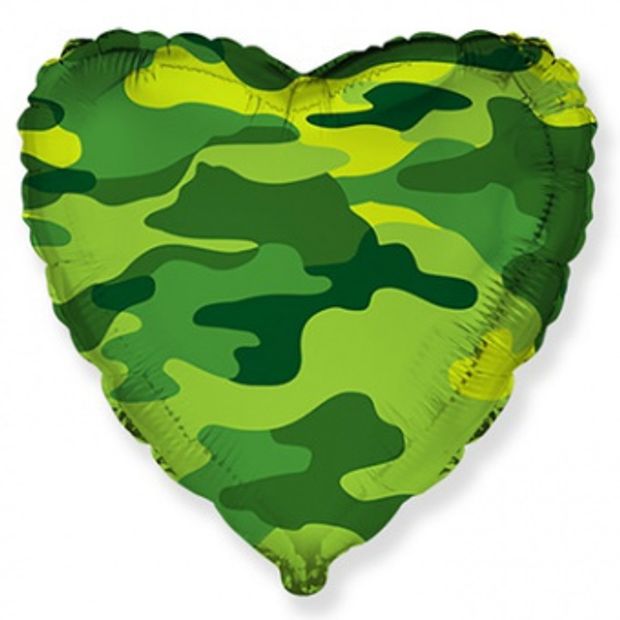 Шар-сердце, фольга, 18"/46 см, "Камуфляж" (FM) (БГ-15)