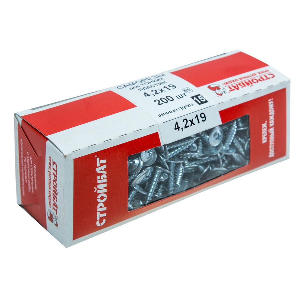 САМОРЕЗЫ СТРОЙБАТ ДЛЯ ТОНК/ПЛАСТИН ОЦИНК 4,2Х19 200ШТ
