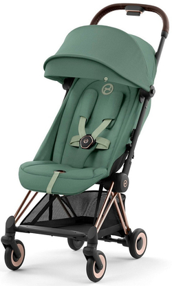 Коляска Cybex Coya Rosegold Frame Cloud G i-Size Moon Black Plus 2 в 1 Leaf Green с дождевиком и бампером