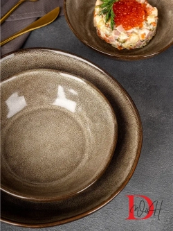 Набор из 2 тарелок мятый фарфор серая глубокая 1300 мл