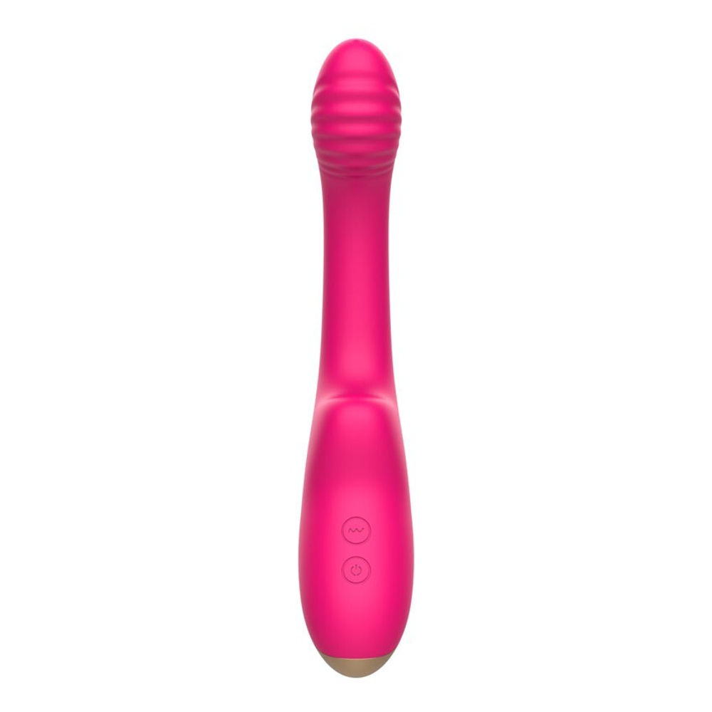 Розовый изогнутый ребристый вибромассажер - 21 см. (Цвет: розовый)