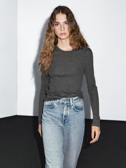 Massimo Dutti Свитер из смесовой шерсти в рубчик, серый