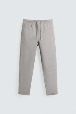 ZARA БРЮКИ EASY CARE С ПОЯСОМ НА ШНУРКЕ, СЕРЫЙ/БЕЖЕВЫЙ