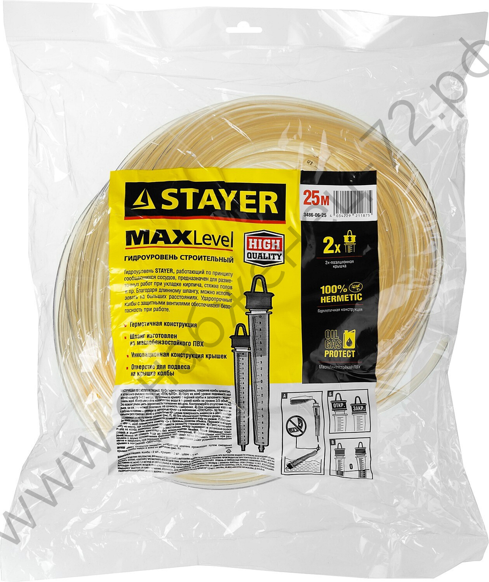STAYER 25 м, d 6 мм, гидроуровень (3486-06-25)