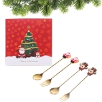 Набор для десерта «Дед Мороз и Олень» 4предмета (2ложки+2вилки) в подарочной коробке, золото