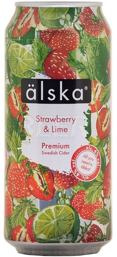 Сидр Алска Клубника и Лайм / Alska Strawberry &amp; Lime 0.44 - банка