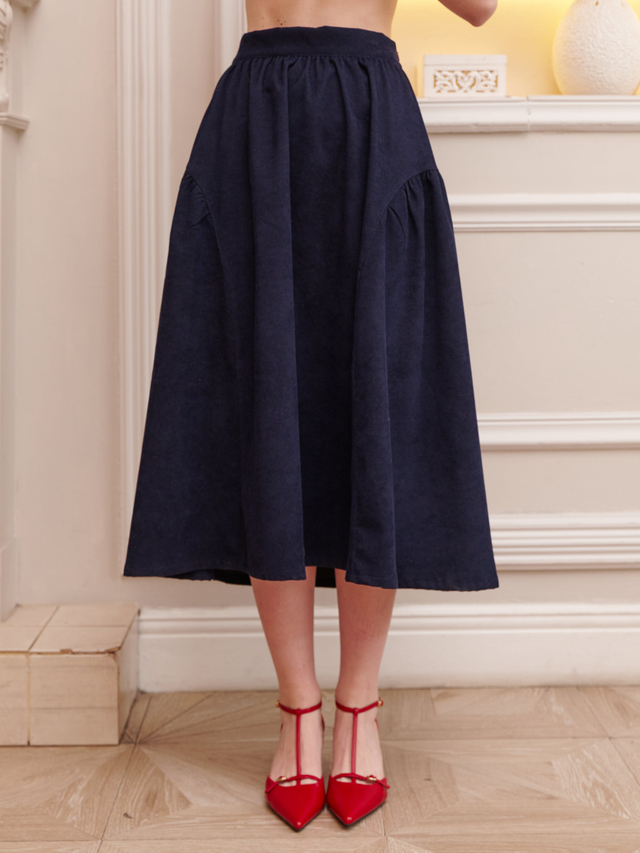 Юбка синяя вельветовая миди