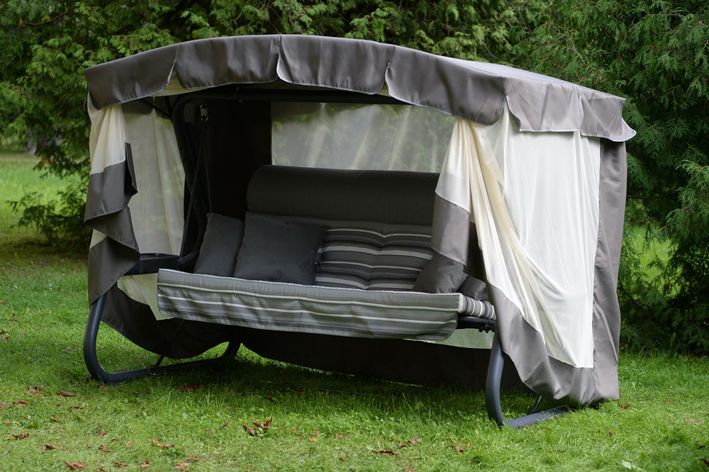 Качели садовые OLSA 4-х местные Александрия (каркас серый, м/э серый рис.полоска)2 уп.