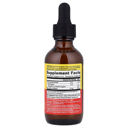 Nature's Life, жидкий цинк в каплях, дикая вишня, 59 мл (2 жидк. унции)