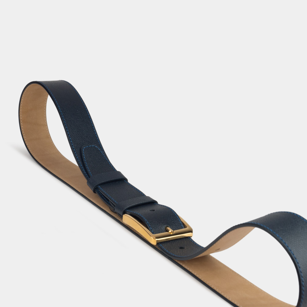 Ремень мужской 40 мм из кожи сафьяно, синего цвета