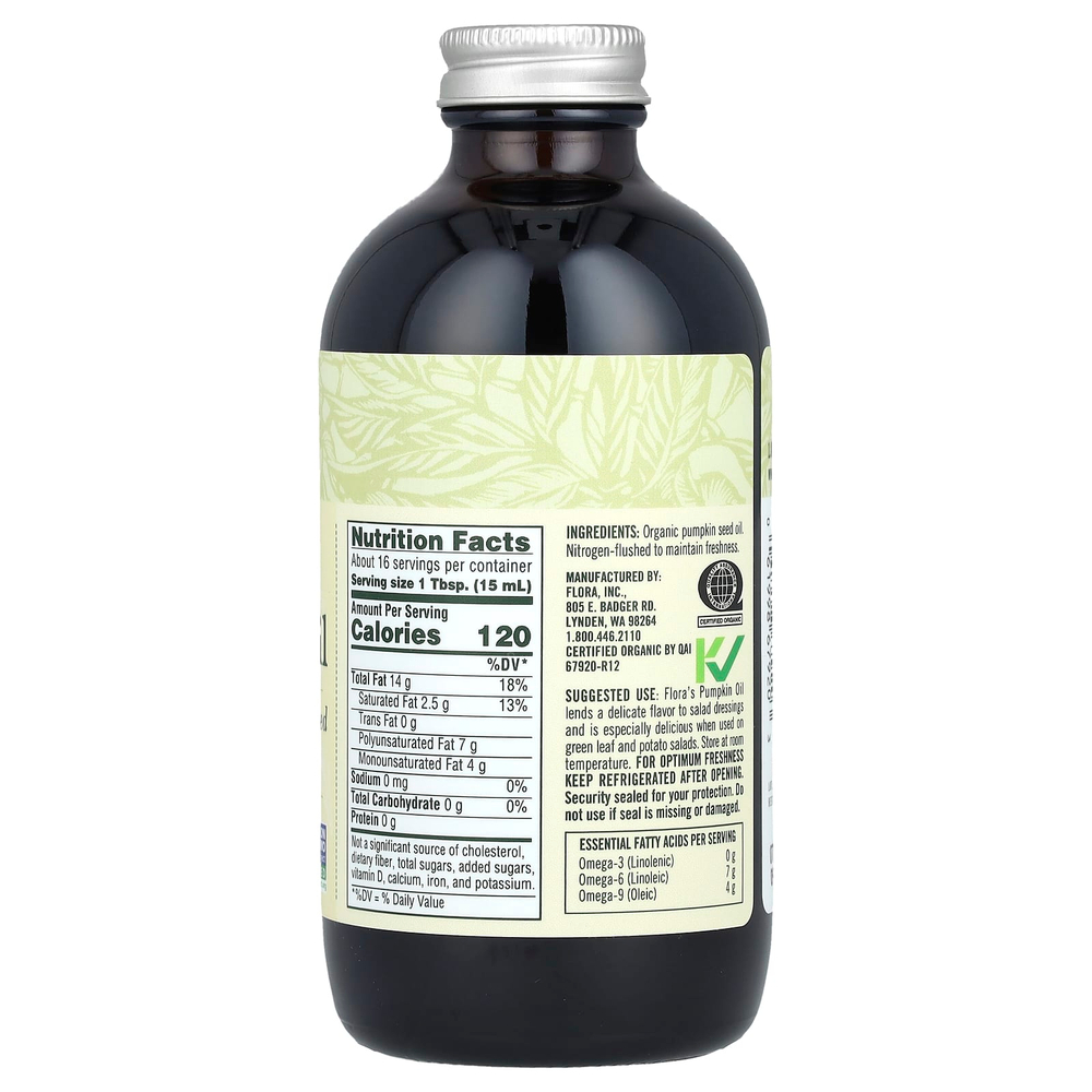 Flora, сертифицированное органическое тыквенное масло, 250 мл (8,5 жидк. унции)