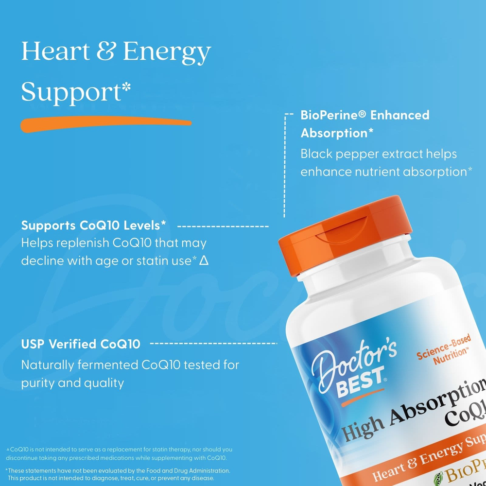 Doctor's Best, легкоусвояемый коэнзим Q10 с BioPerine®, 100 мг, 120 растительных капсул