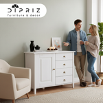 Dipriz Комод Боцен из сосны, 4 ящика 1 дверь, на ножках, 103х43х79 см, белый воск