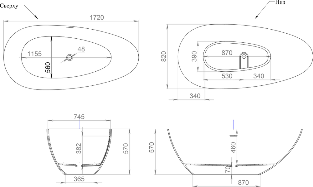 Ванна PAOLA IN 172x82 Classic матовая покраска по RAL полностью