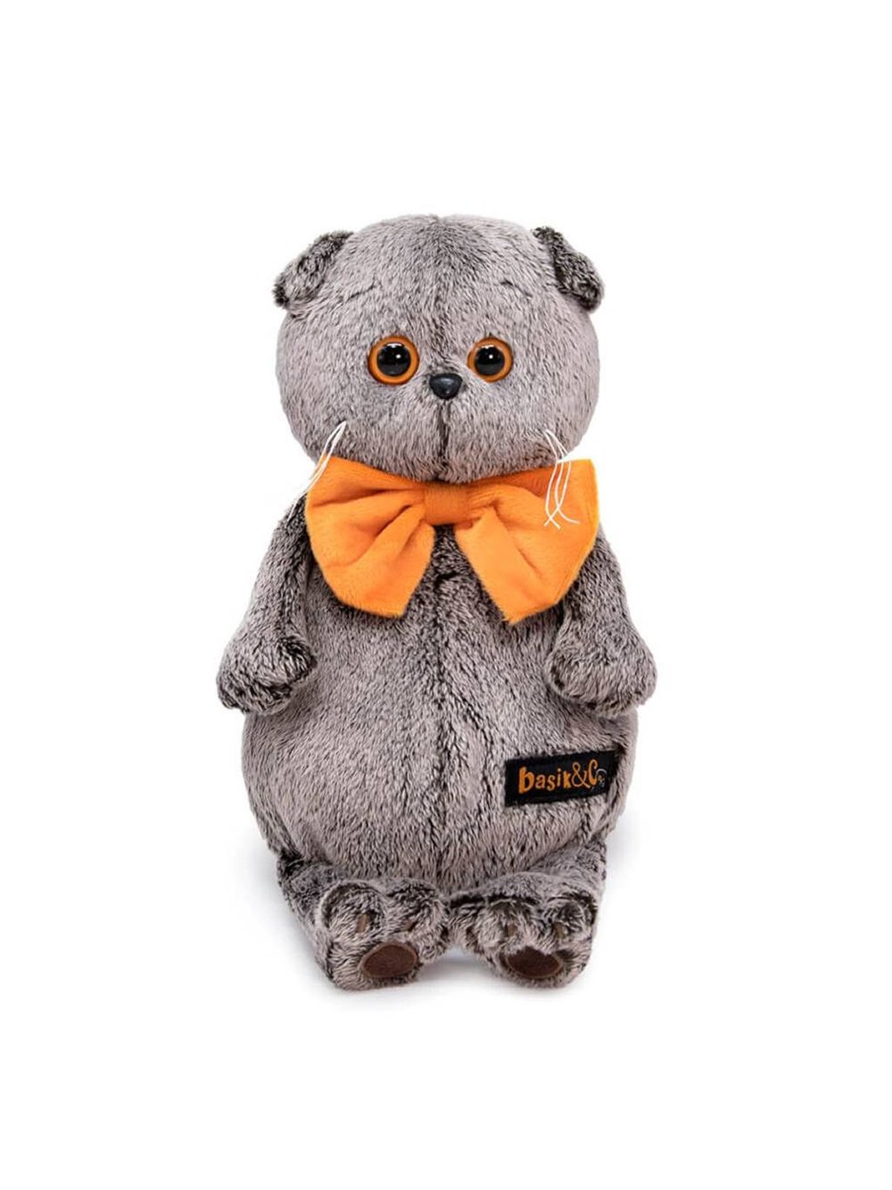 Мягкая игрушка Басик в рыжем бархатном банте 25 см