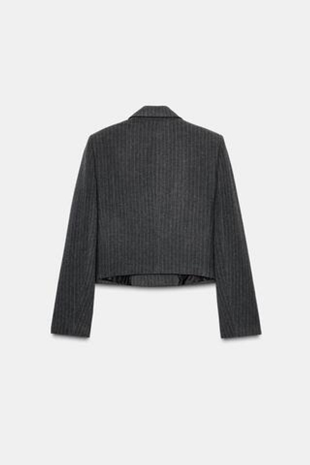 ZARA УКОРОЧЕННЫЙ ДВУБОРТНЫЙ БЛЕЙЗЕР В ТОНКУЮ ПОЛОСКУ, ПОЛОСКИ