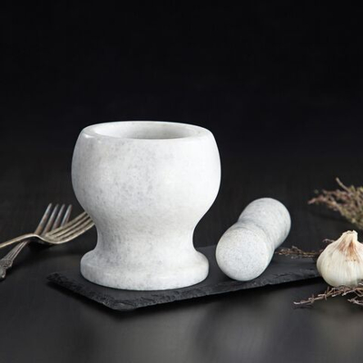 Ступка с толкушкой «Мрамор», из натурального камня, цвет белый