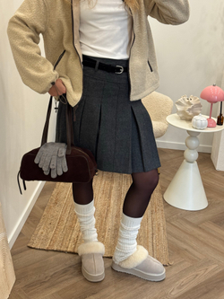 Шерстяная юбка в складку серый