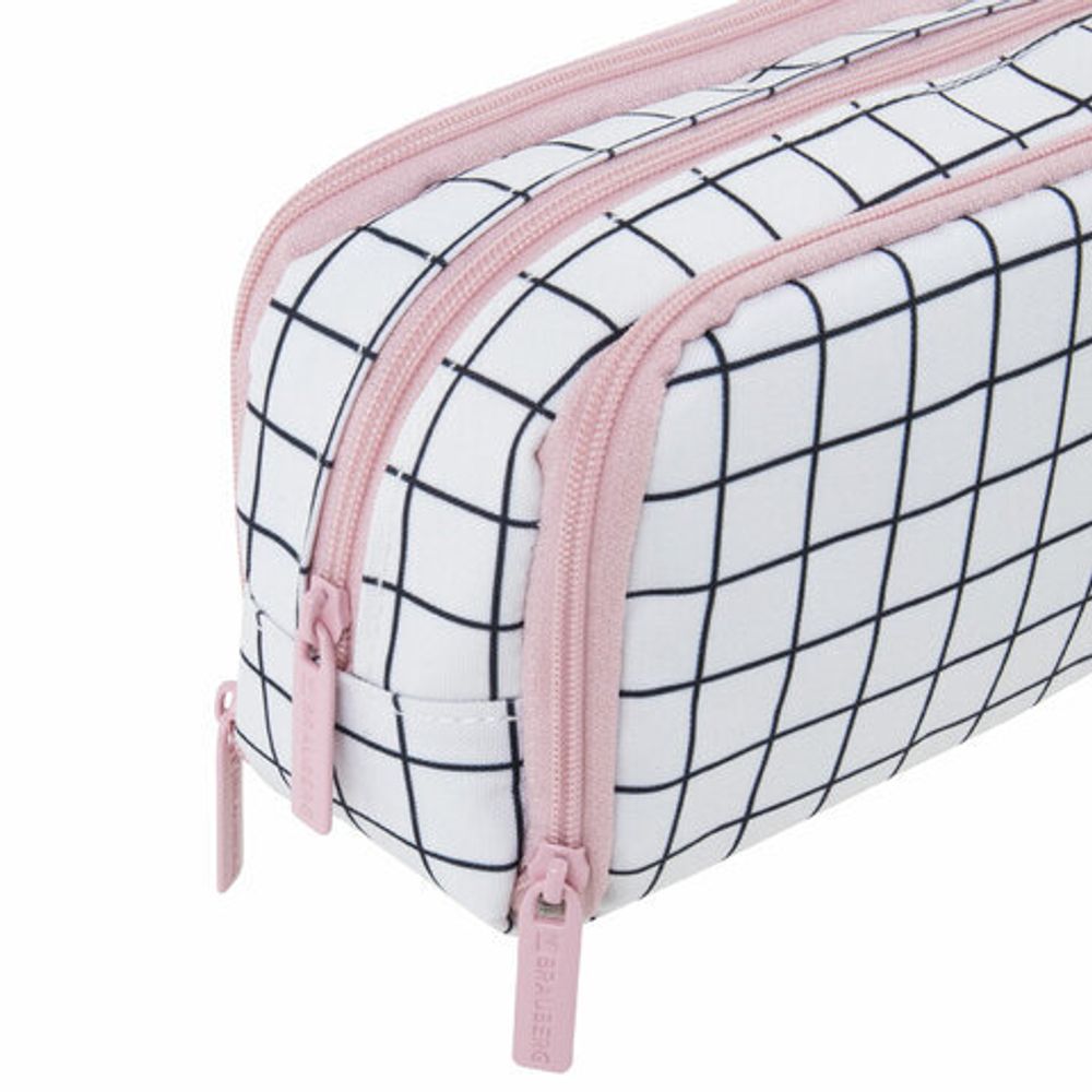 Пенал-органайзер BRAUBERG, 2 откидные планки, полиэстер, 23x9х7 см, "Checkered white", 272315