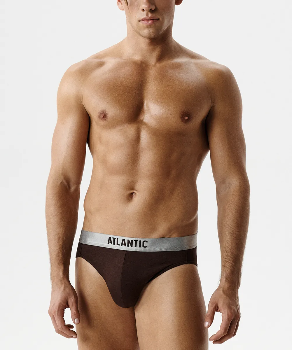 Мужские трусы слипы спорт Atlantic, 1 шт. в уп., пима хлопок, коричневые, MP-1589