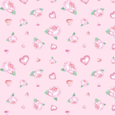 Романтичный розовый фон с розами и сердечками