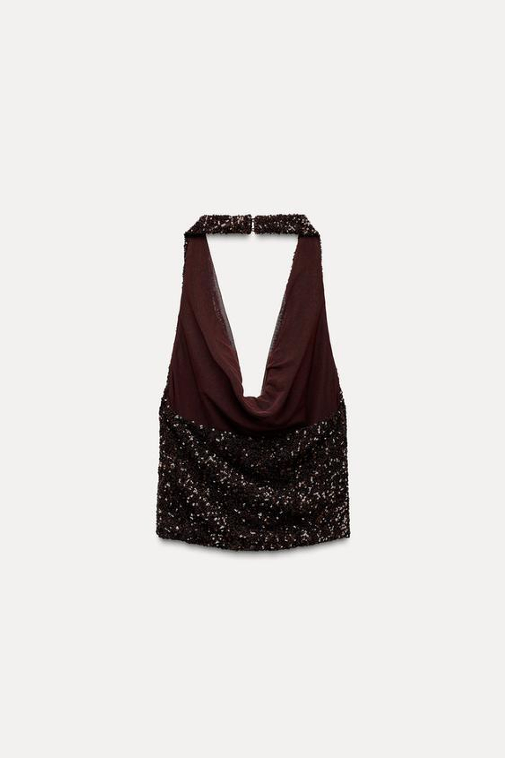 ZARA ТОП С АМЕРИКАНСКОЙ ПРОЙМОЙ И ПАЙЕТКАМИ, ШОКОЛАДНЫЙ