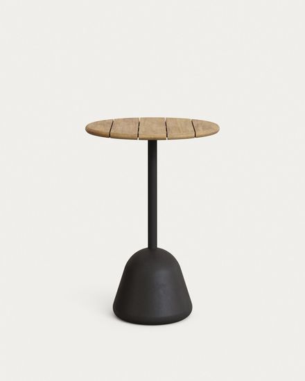 Высокий барный стол Saura черный со столешницей из акации натуральной отделки