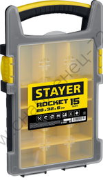 STAYER ROCKET-15, 280 x 320 x 50 мм, (11″), пластиковый органайзер с 15 съемными лотками (2-38031)
