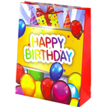 Пакет подарочный бумажный Alingar, (XL) 31х40х12 см, "Happy birthday", ламинация, (4 дизайна в коробе)