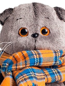 Мягкая игрушка Басик и шарф в клеточку 25 см