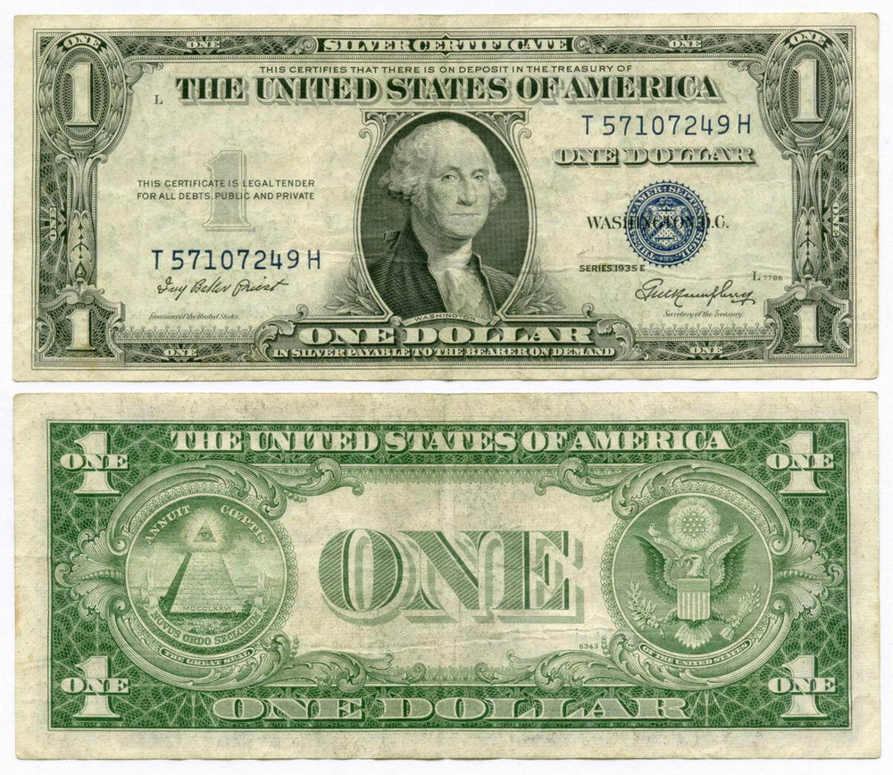 Банкнота США 1 доллар (серебряный сертификат) 1935E T 57107249 H. VF+