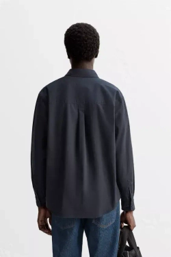 ZARА РУБАШКА ИЗ РЕЛЬЕФНОГО ХЛОПКА, МОРСКОЙ СИНИЙ