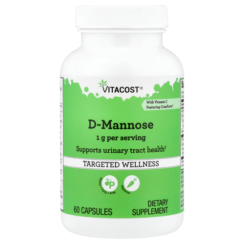 Vitacost, D-манноза с витамином C CranForte®, 60 капсул
