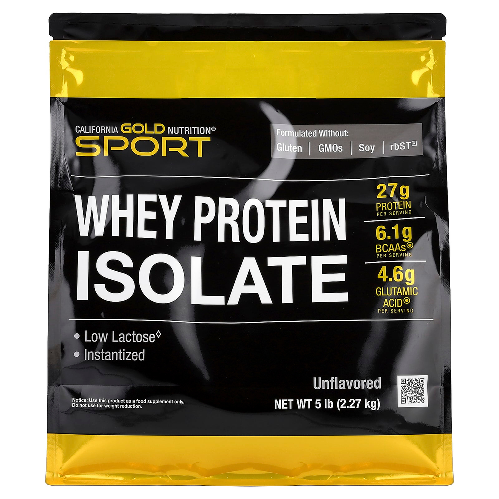 California Gold Nutrition, Sport, изолят сывороточного протеина, без добавок, 2,27 кг (5 фунтов)