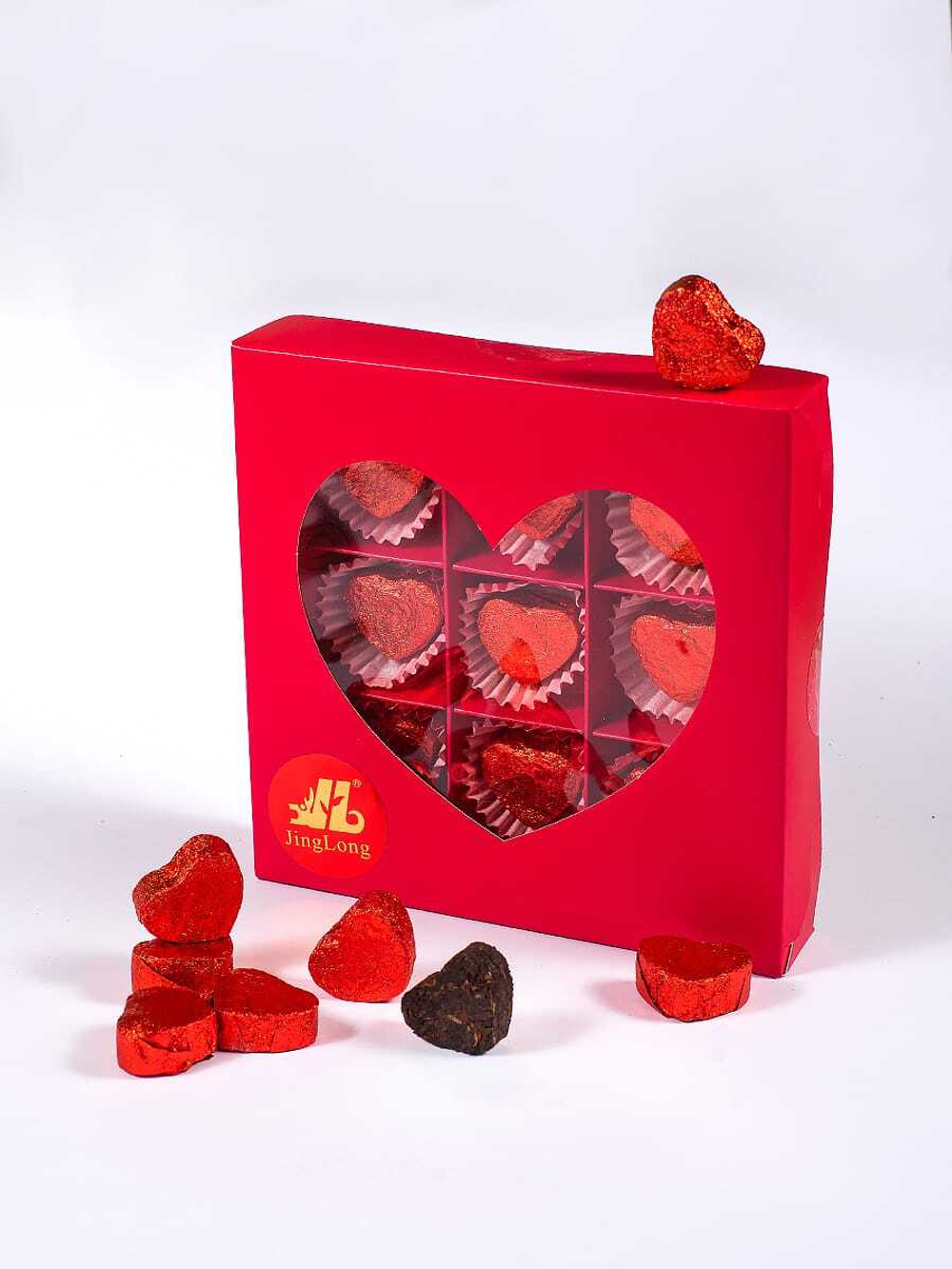 0214кРозница Чай прессованный черный Пуэр Шу  классический (мини сердце) 9 шт. + коробка сердце