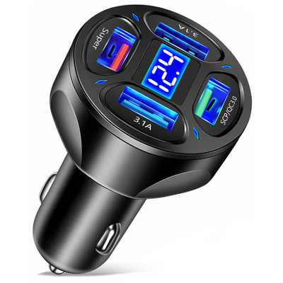 Зарядное устройство для АВТОМОБИЛЯ ENERGY ET-46A, 4 разъема USB-A (SCP/QC 3.0-40 Вт, Super-66 Вт) черный,