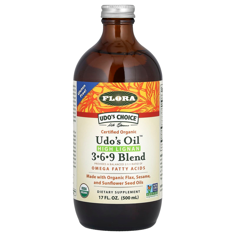 Flora, Udo's Choice, сертифицированная органическая смесь Udo's Oil с высоким содержанием лигнана 3, 6, 9, 500 мл (17 жидк. унций)