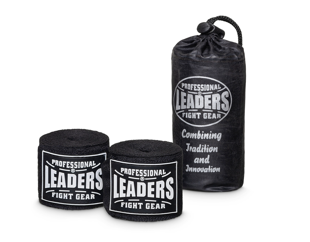 Бинты боксерские LEADERS PRO 84/16  ( 84% PV/16% нейлон, черный)