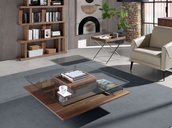 Журнальный столик Angel Cerda 2017, 100х100 см, стекло, орех