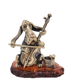 Народные промыслы AM-4084 Фигурка «Бассет Уличный музыкант» (латунь, янтарь)