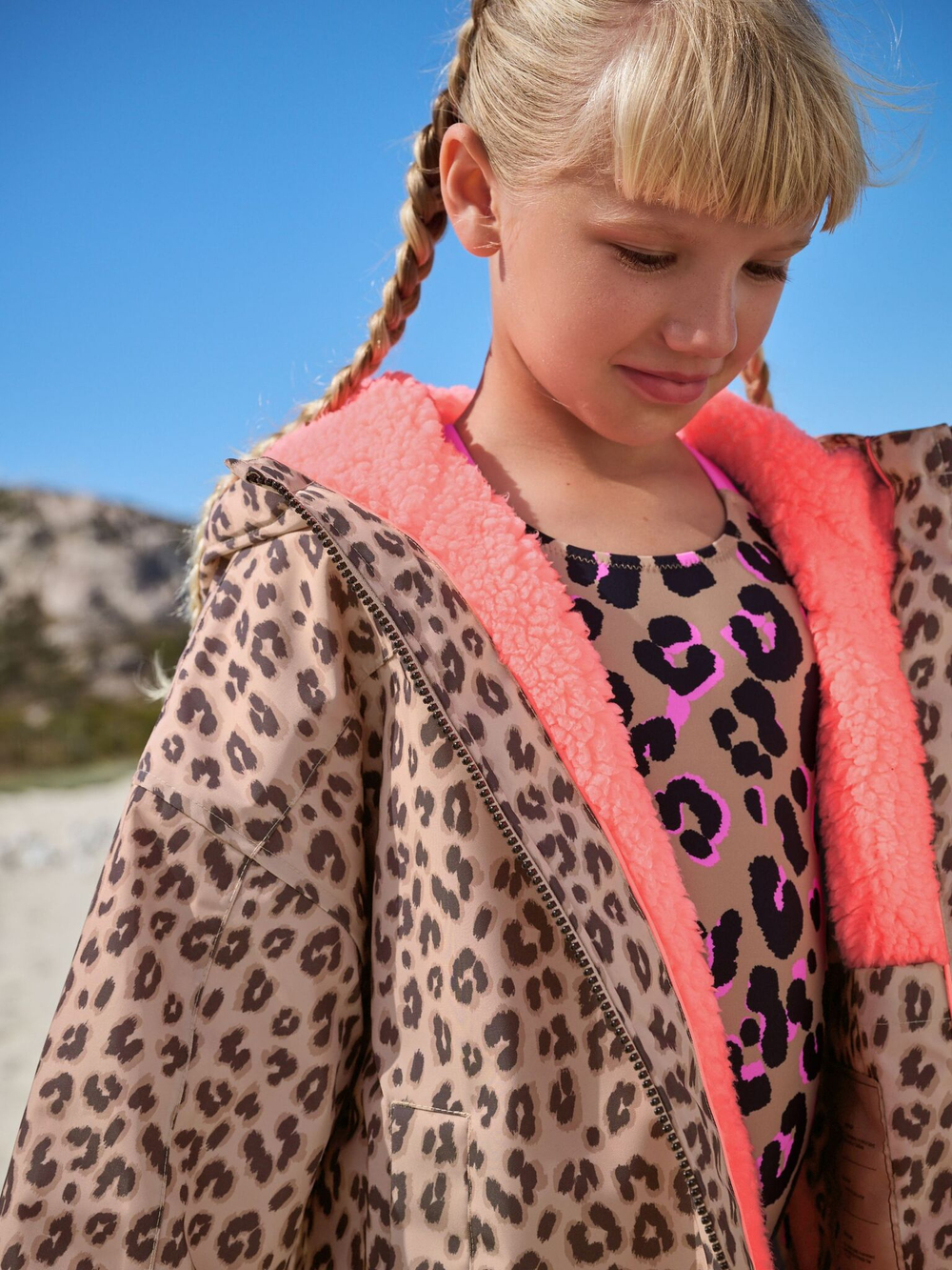 Плащ водонепроницаемый с флисовой подкладкой для девочки Next E25-226, Коричневый, Бежевый, Розовый