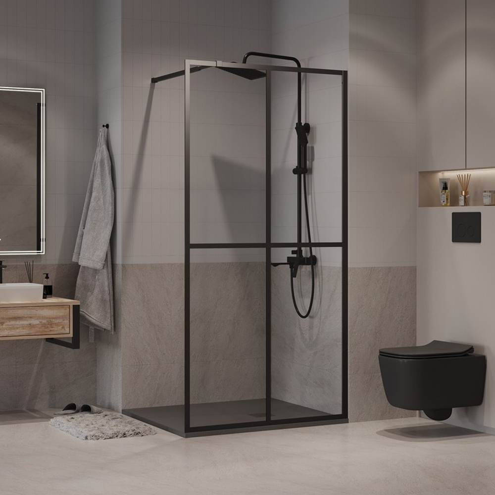 Душевая перегородка Niagara Nova NG-686-12BLACK (120х195) черный матовый,стекло прозрачное,1 место