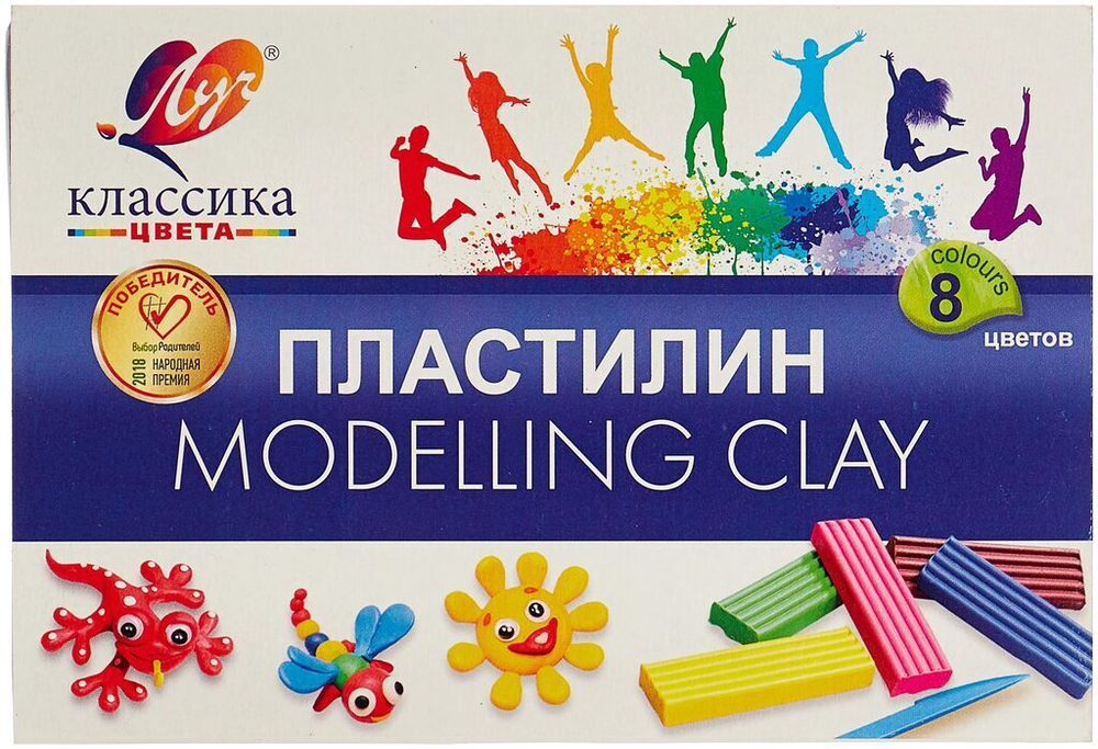 Пластилин 8цв 160гр. Классика, со стеком, карт.упак.