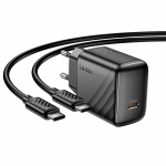 Сетевое зарядное устройство с кабелем Type-C/Type-C 3А PD 25W 1гн-USB 1-метр HOCO CS24A черный